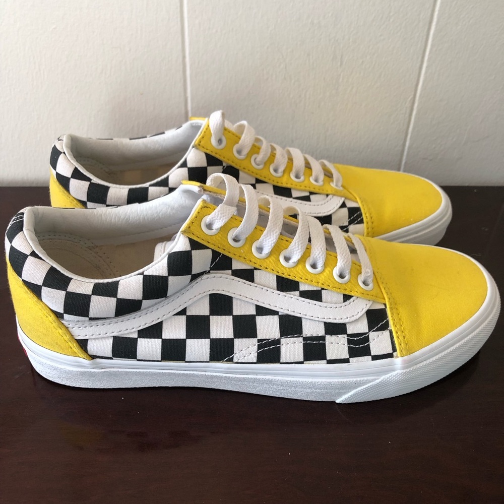 Vans Black & White Checkerboard with Yellow Toe Old Skool